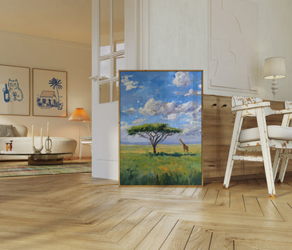 Solitary Giraffe Savanna Poster