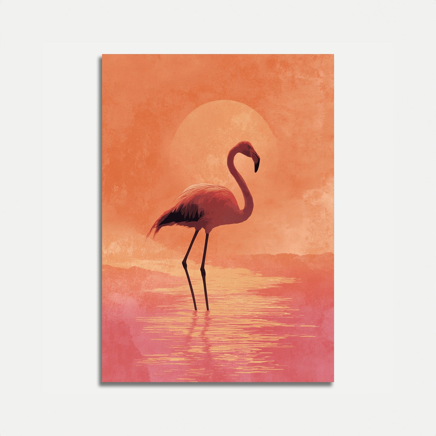 Flamingo Zonsondergang Reflectie Poster