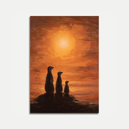 Stokstaartjes Woestijn Zonsondergang Poster