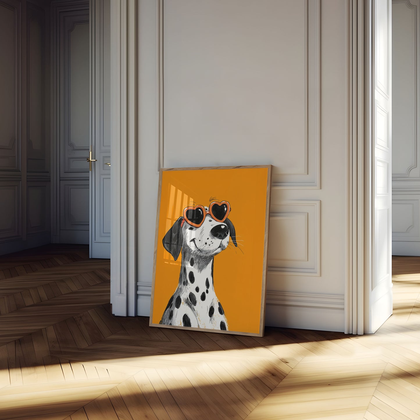 Póster genial de gafas de sol con forma de corazón de dálmata