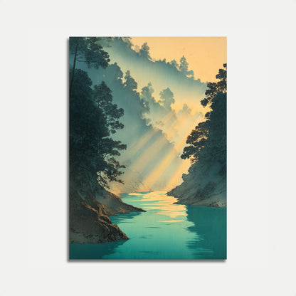 Misty Canyon River Landscape Poster