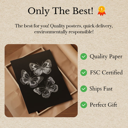 Butterfly Sketch Black White Poster
