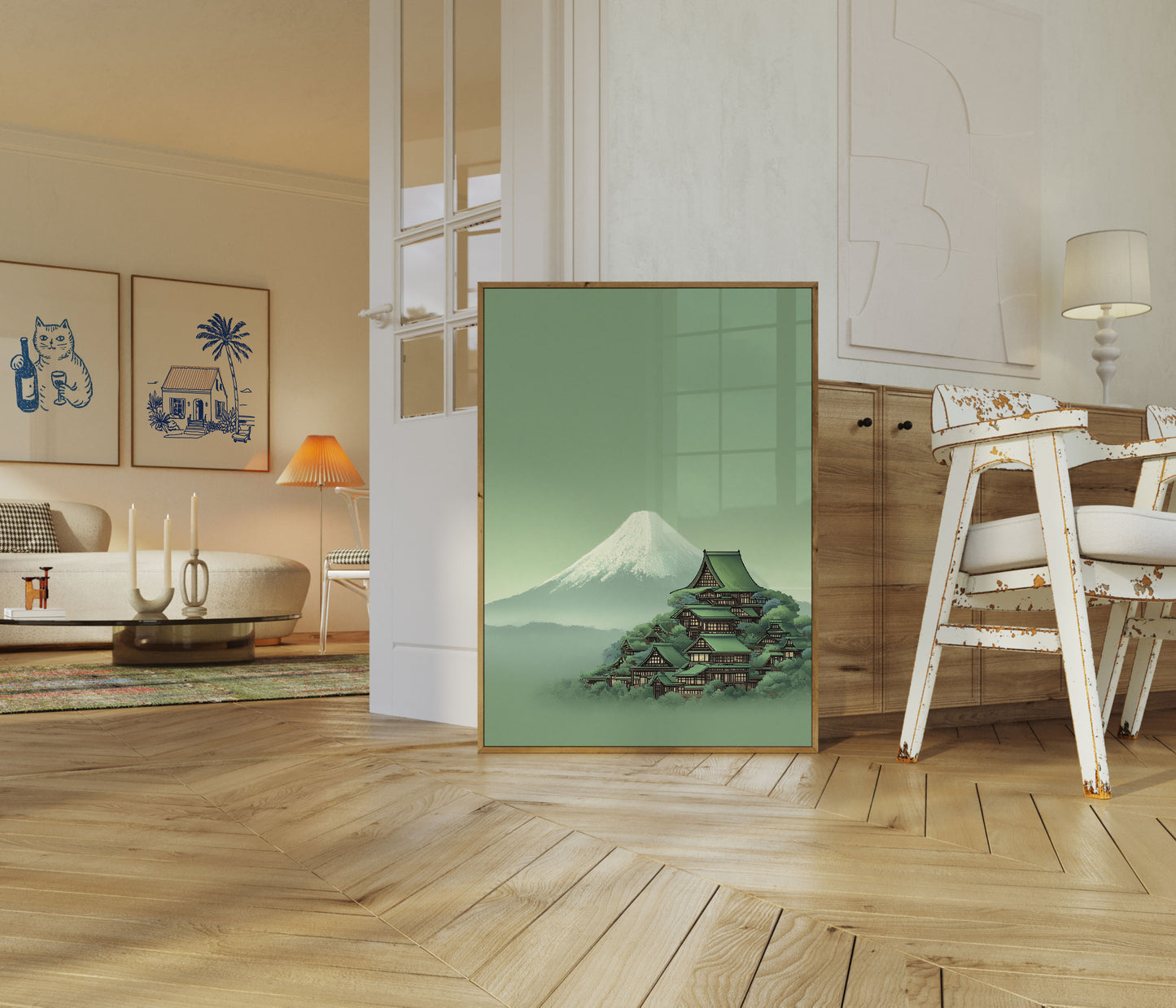 Poster di Paesaggio Montano di un Tempio Giapponese