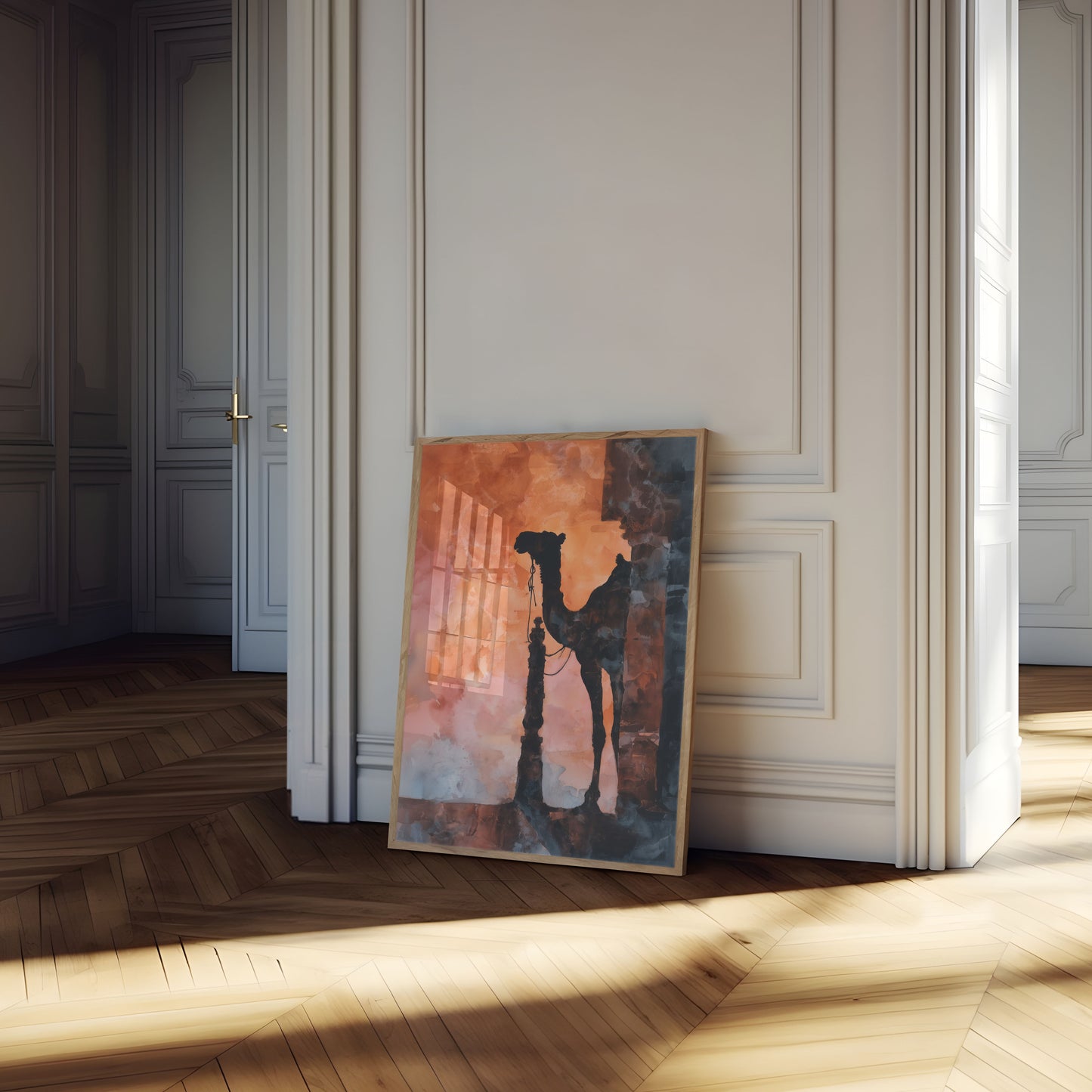 Wüstenkameelsonnenuntergang Silhouette Poster