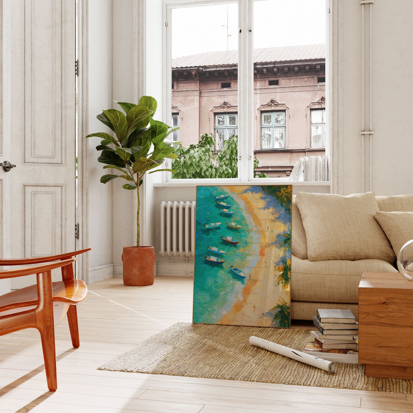 Tropical Beach Boats Poster