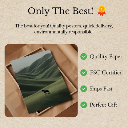 Einsames Pferd in Hügellandschaft Poster