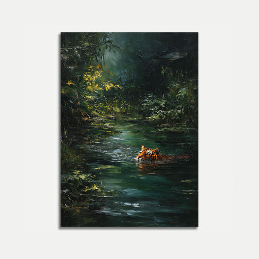 Tiger Swimming in Jungle Stream Poster