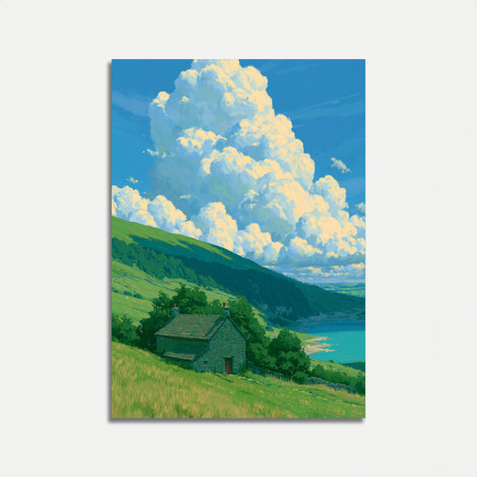 Bergsee-Tal-Hütten-Poster