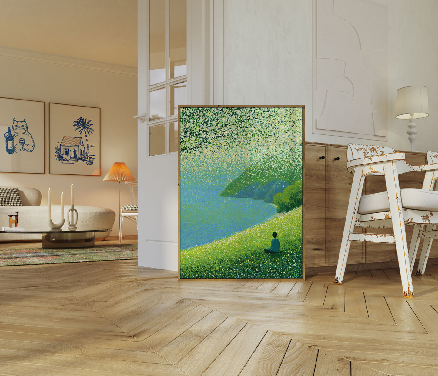 Affiche : Prairie paisible au bord du lac