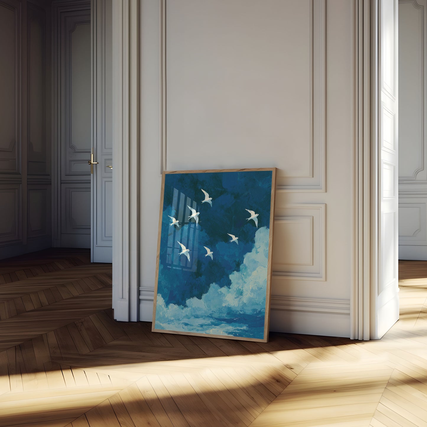 Birds Flying Over Ocean Poster