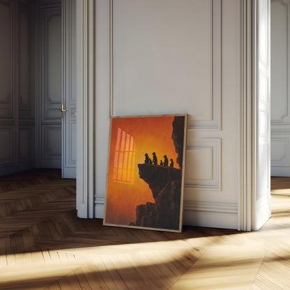 Affiche Silhouette Coucher de Soleil Famille Suricata