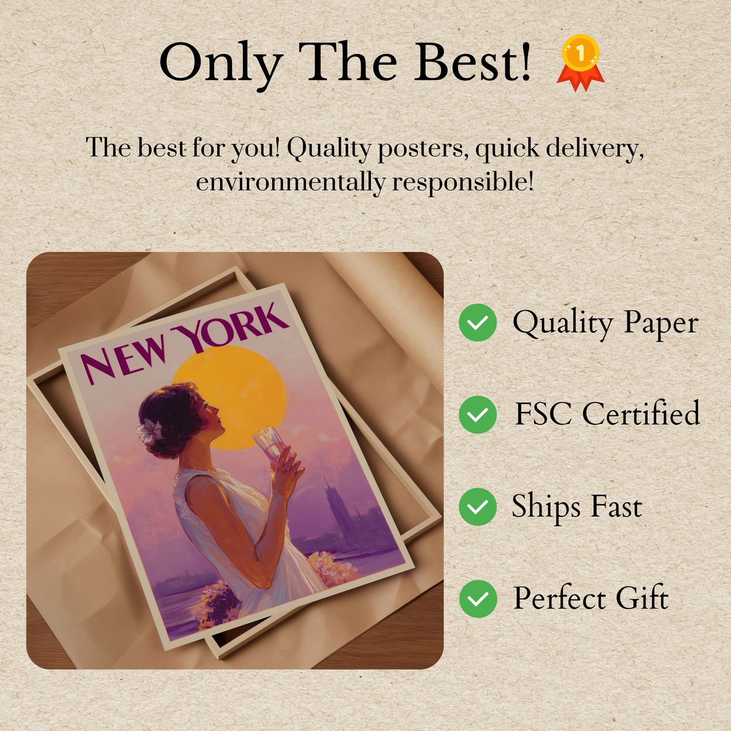 Golden Sunset New York Poster