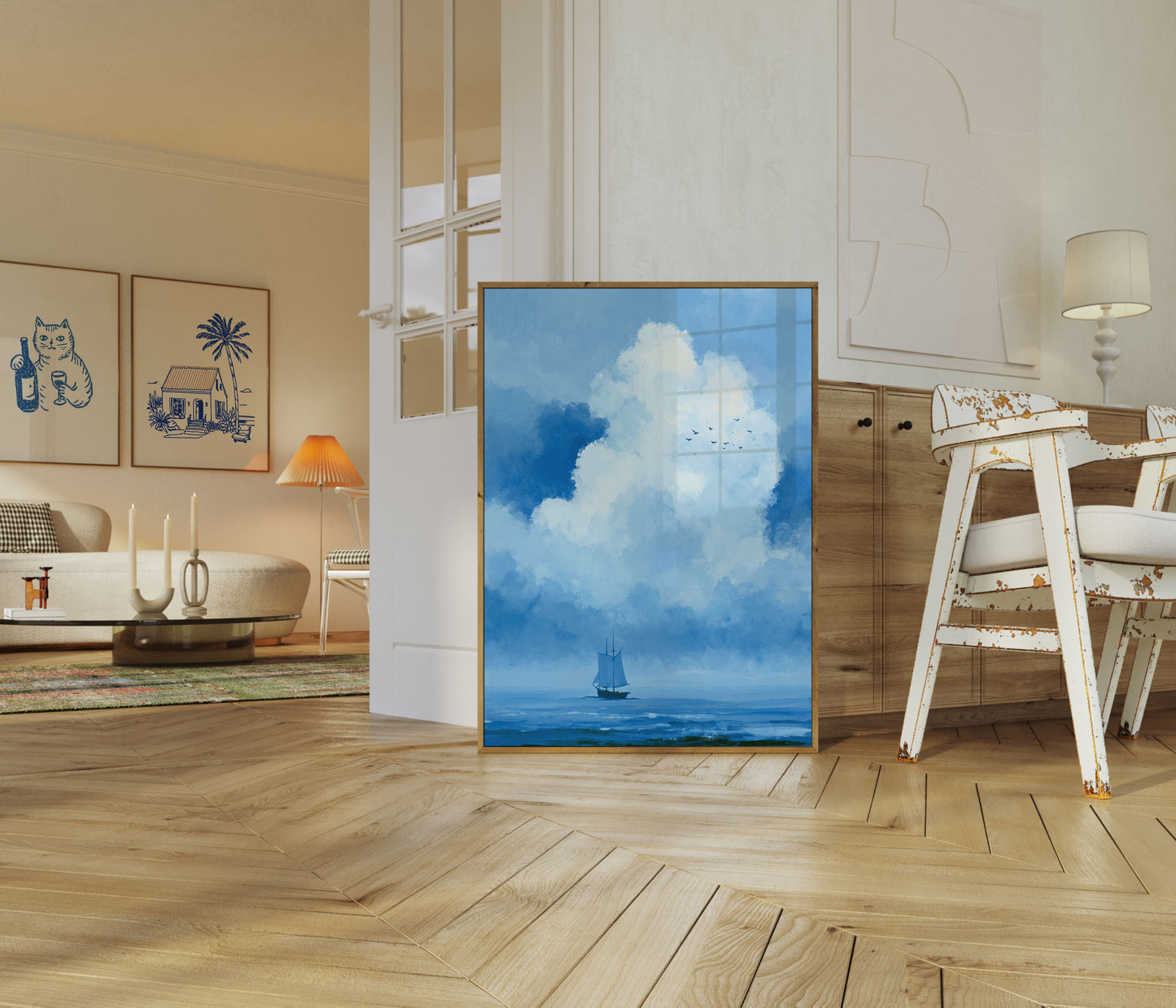 Póster Velero Bajo Nubes Dramáticas