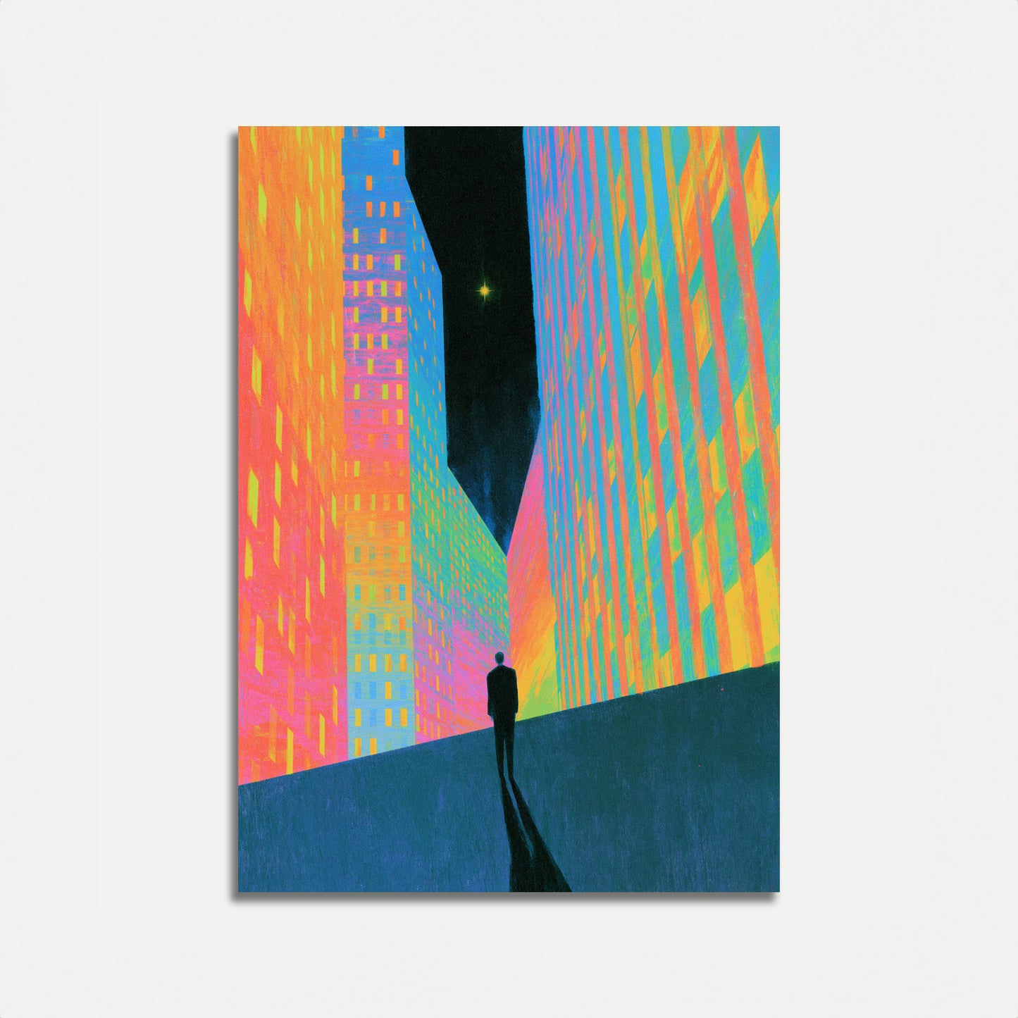 Solitary Figure in Neon City Poster