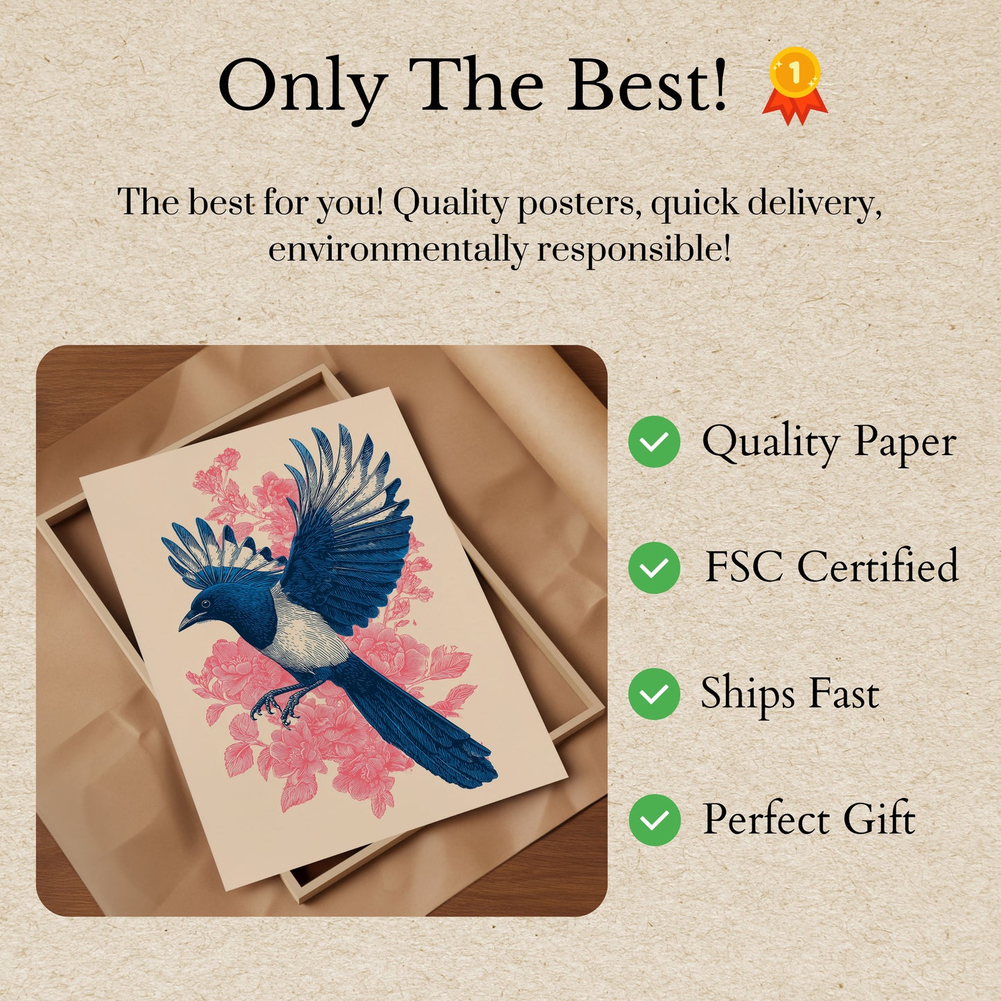 Blue Magpie Floral Flight Poster