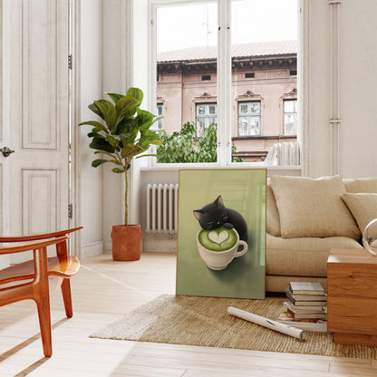 Póster de gato matcha soñoliento