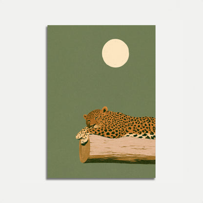 Leopard Resting Under Moon Poster
