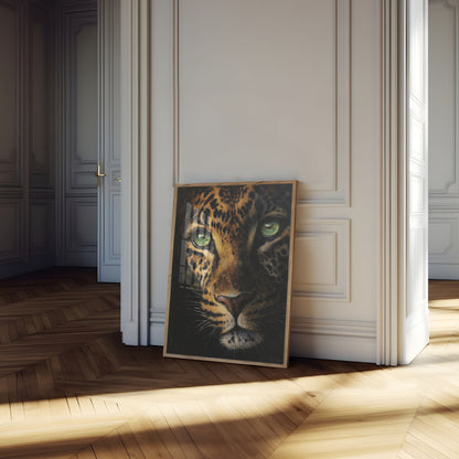 Póster de Leopardo con Ojos Verdes Penetrantes