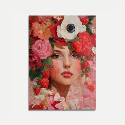 Strawberry Rose Flower Portrait Poster