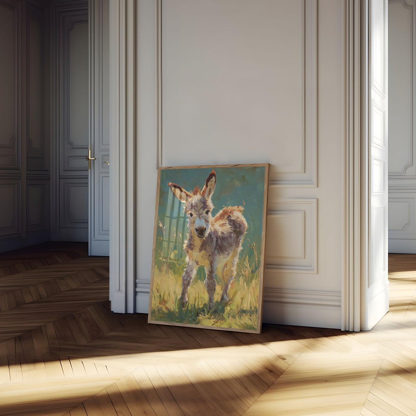 Fröhlicher Esel in Weidelandplakat