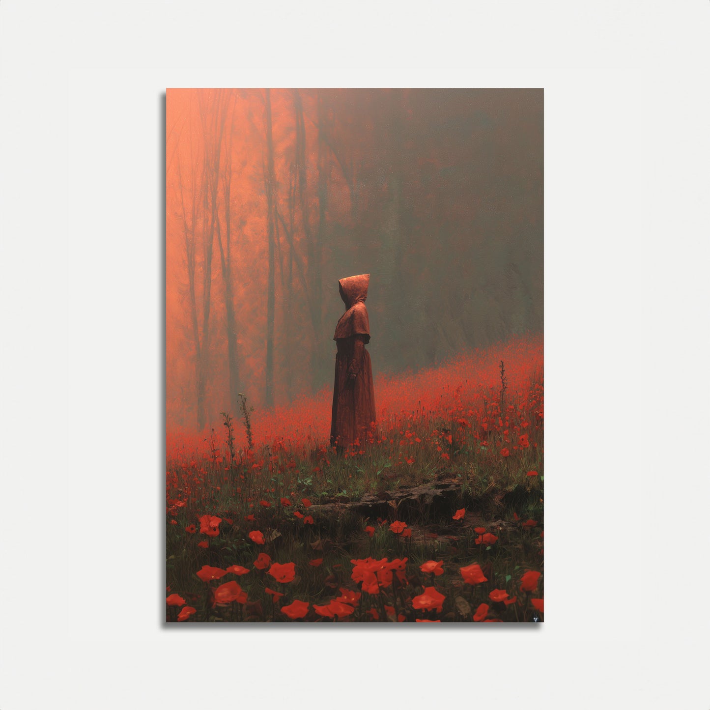Hooded Figure in Red Poppies Poster