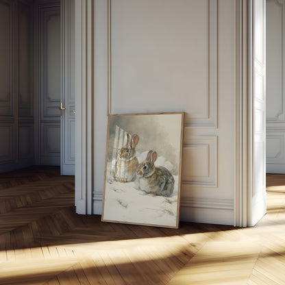 Winterkaninchen im Schnee Poster