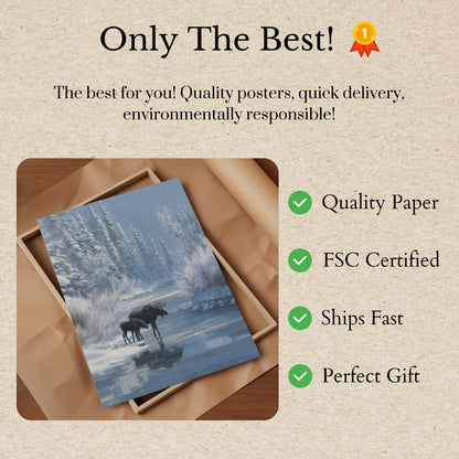 Winter Moose River Reflections Poster