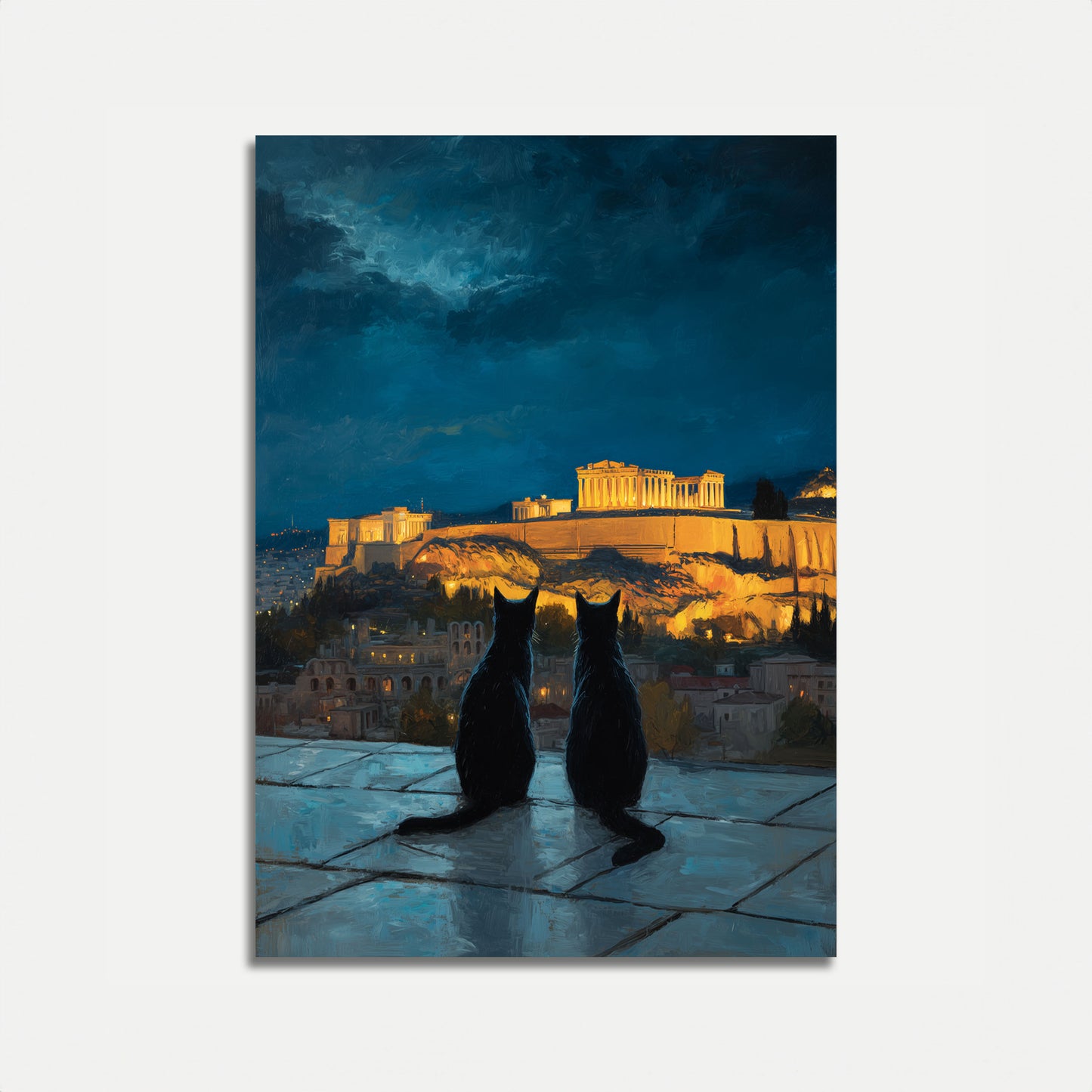 Póster de Gatos Observando la Antigua Atenas