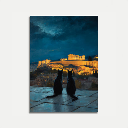Póster de Gatos Observando la Antigua Atenas
