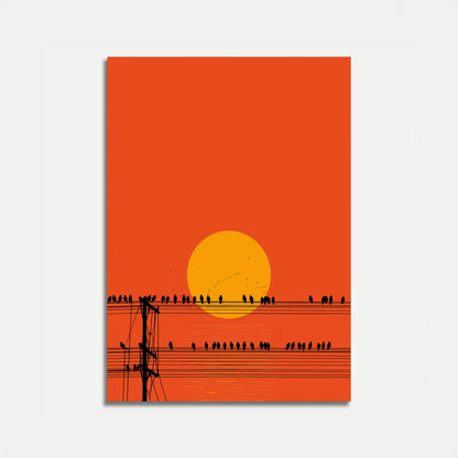 Póster de Pájaros en Cables al Atardecer