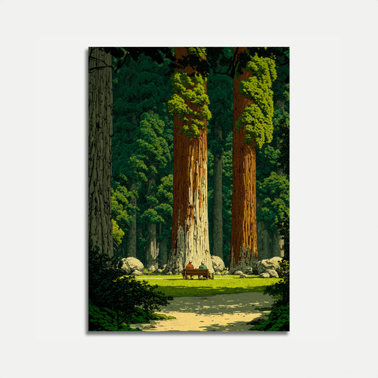 Poster mit Ruhe im Urwald der alten Mammutbäume