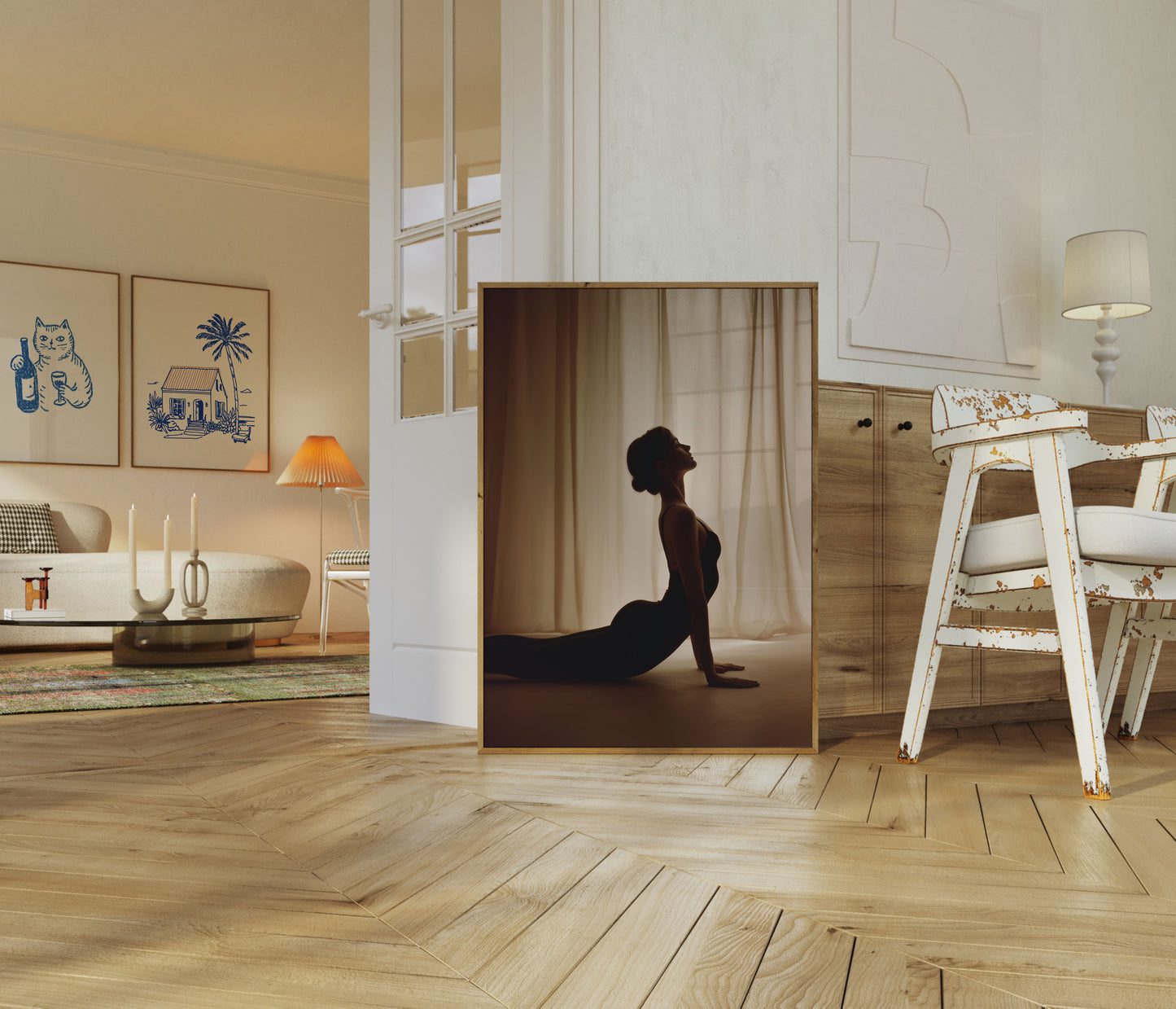 Affiche silhouette de yoga gracieuse