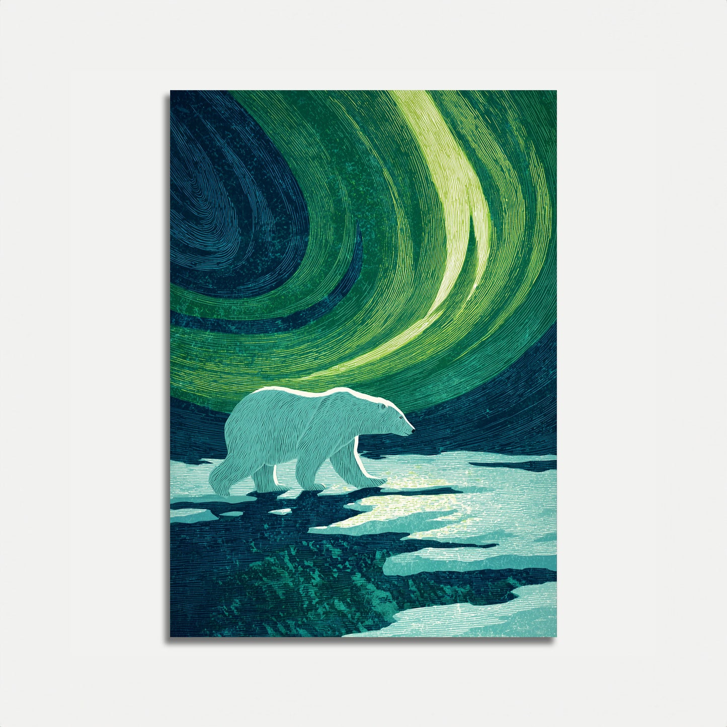 Polar Bear Aurora Borealis Poster