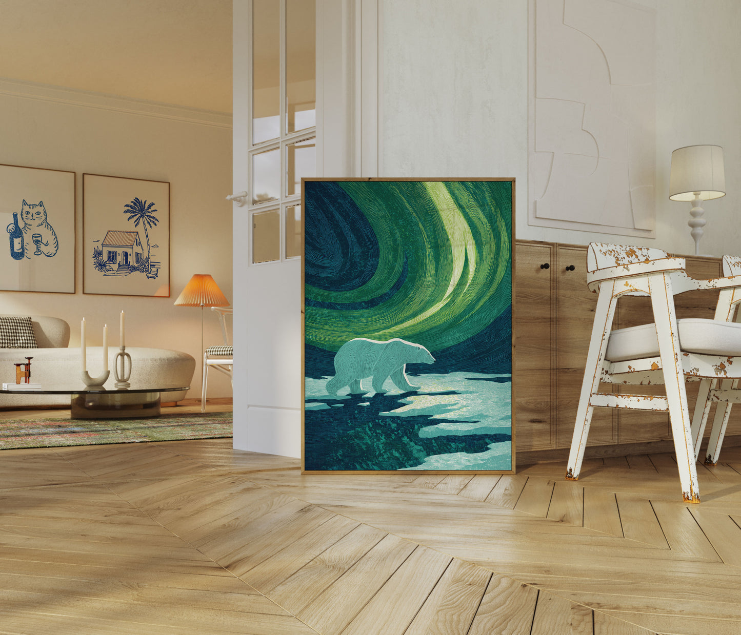 Polar Bear Aurora Borealis Poster