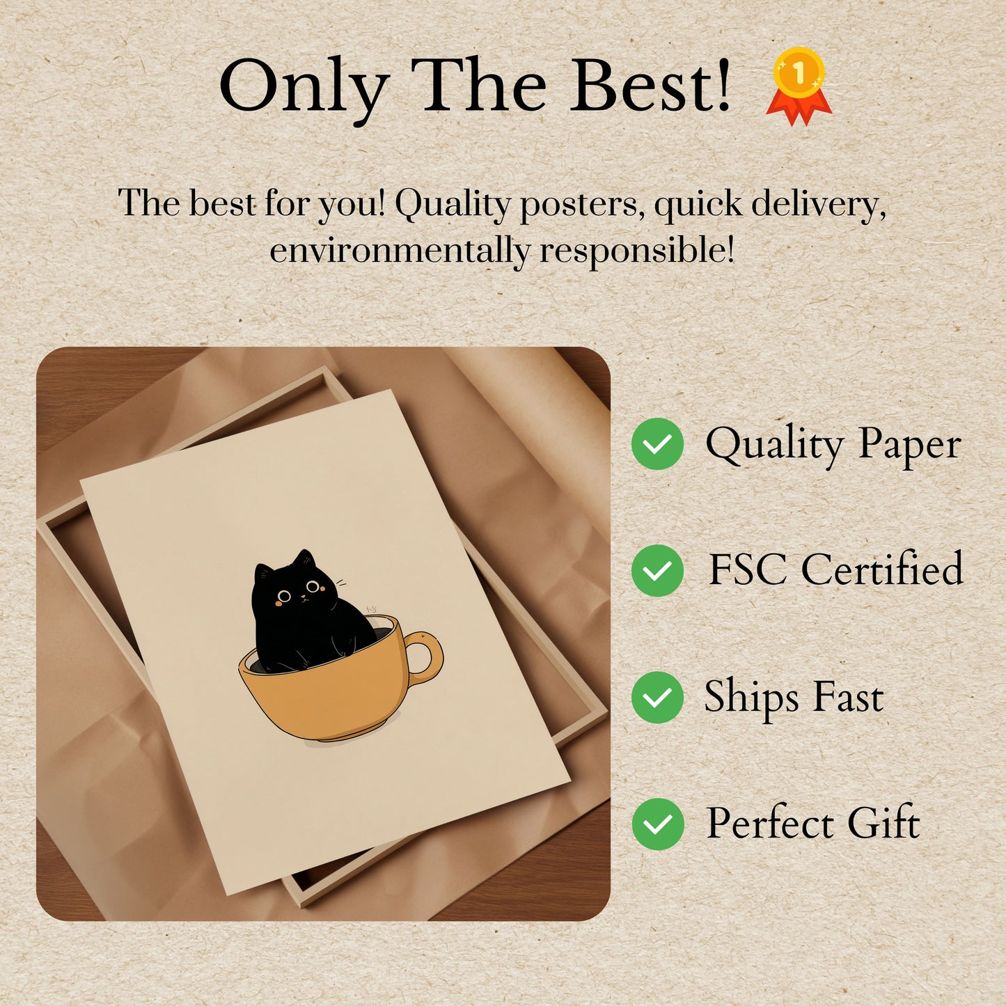 Black Cat in Coffee Cup Poster