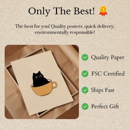 Black Cat in Coffee Cup Poster