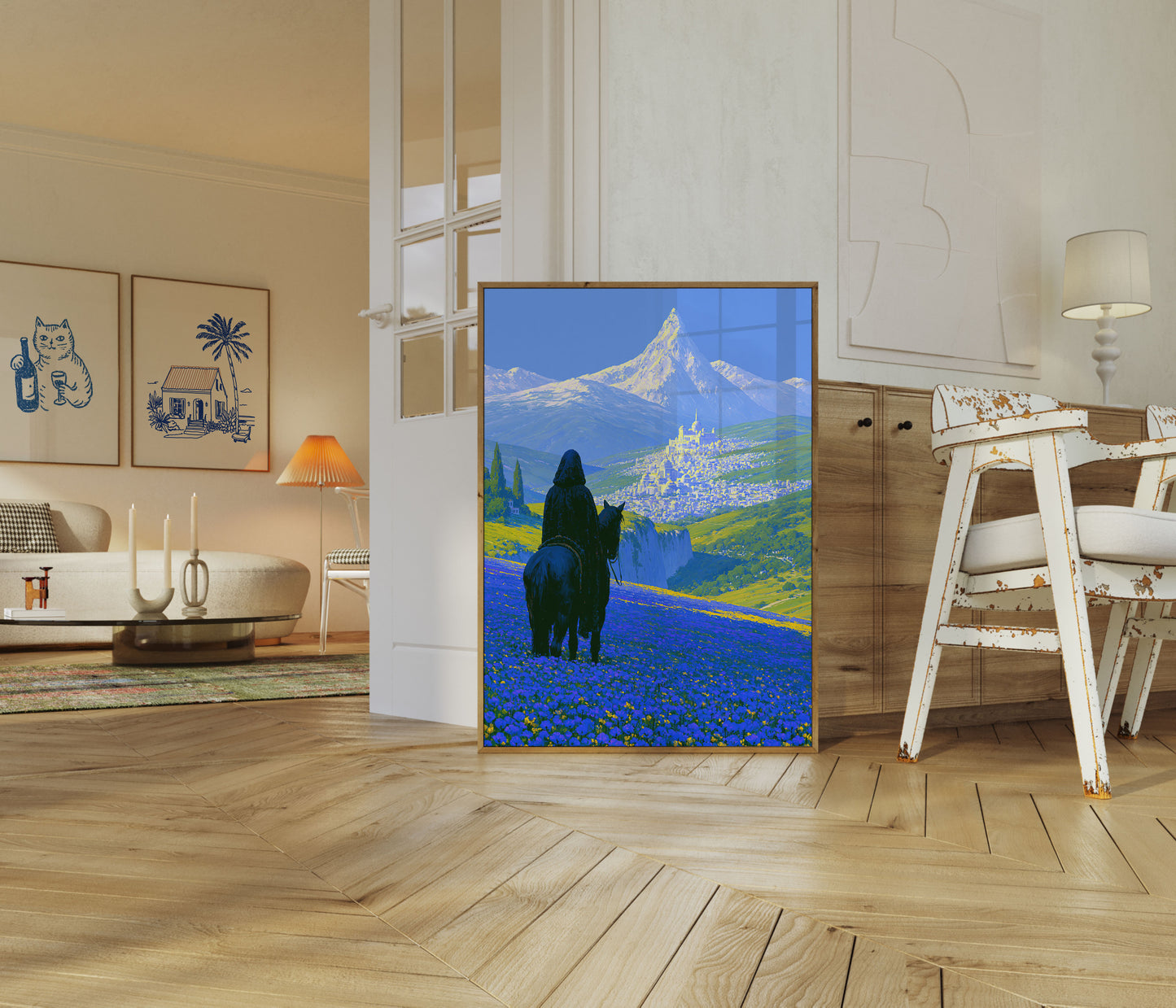 Traveler on Horseback Mountain Poster