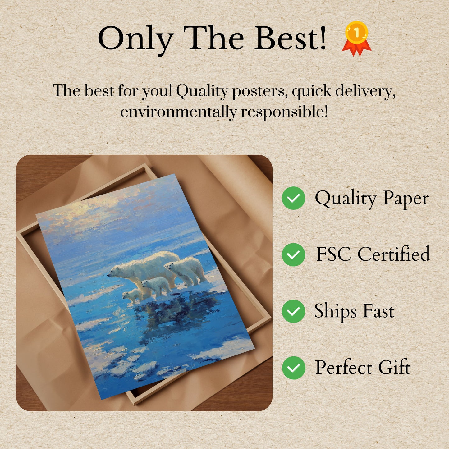 Polarbjörnsfamilj Arktisk Affisch