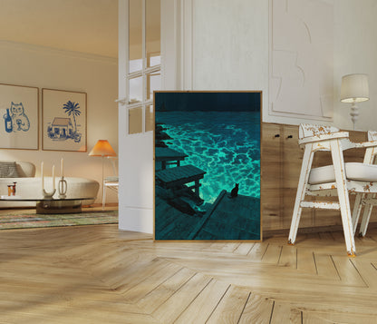 Bioluminescent Cat by the Bay Poster
