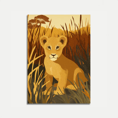 Young Lion Cub in Grassland Poster