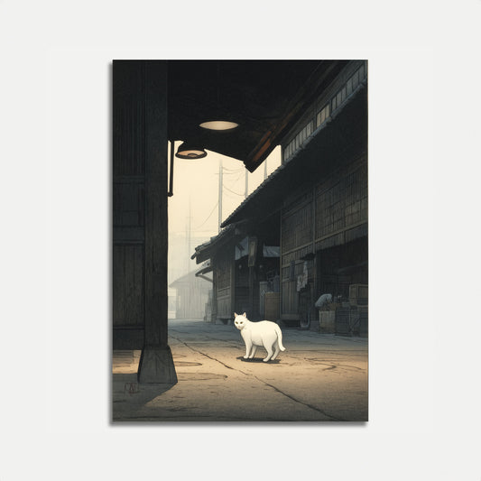 White Cat in Japanese Alley Poster