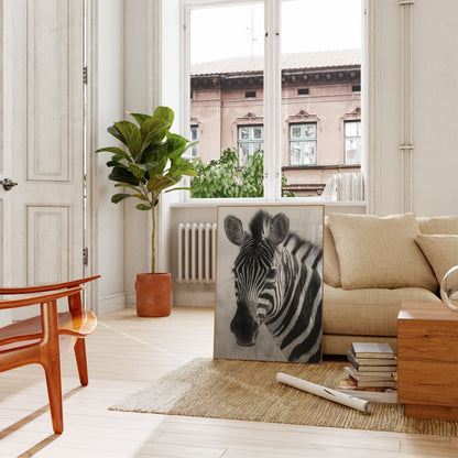 Zebra Portrait Black and White Poster