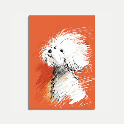 Affiche de croquis de chien blanc duveteux