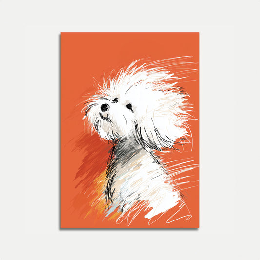 Affiche de croquis de chien blanc duveteux
