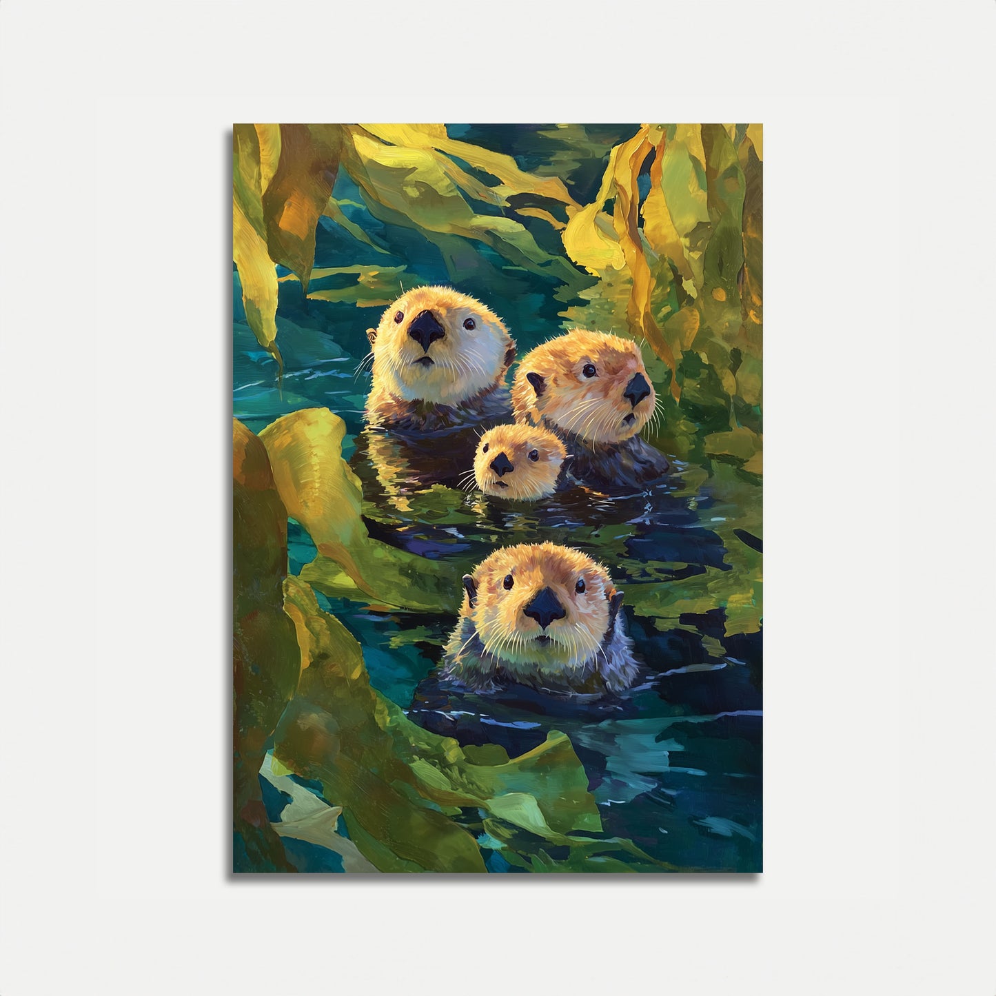 Lontre di mare nella foresta di alghe - Poster