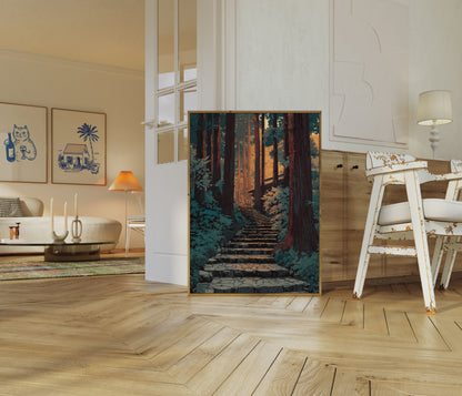 Forest Path Through Redwoods Poster