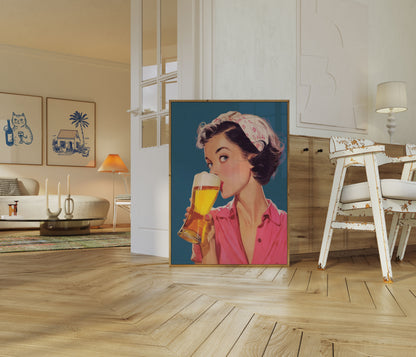 Retro Beer Girl Vintage Poster