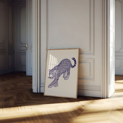 Leopard Prowess Navy Blue Poster