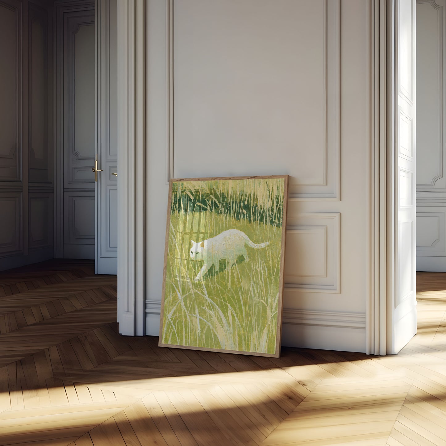 White Cat in Tall Grass Poster
