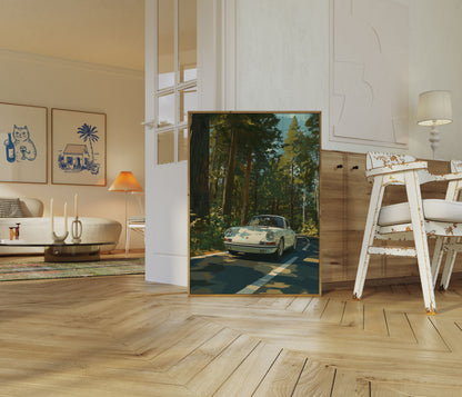 Póster clásico de Porsche en Forest Road